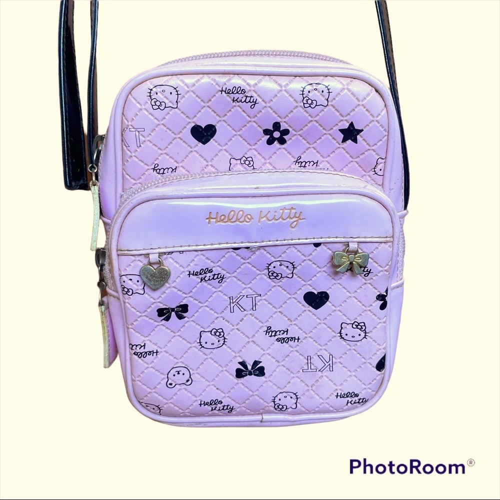 Vintage Sanrio Hello Kitty Bag Faux Leather Pink and Black Messenger Bag